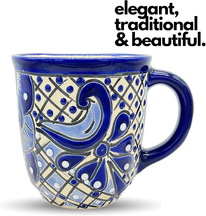 Talavera Mug - Hand Painted Mexican Coffee Mug - Authentic Mexican Decor - Blue and White - Taza Mexicana Azul Blanco