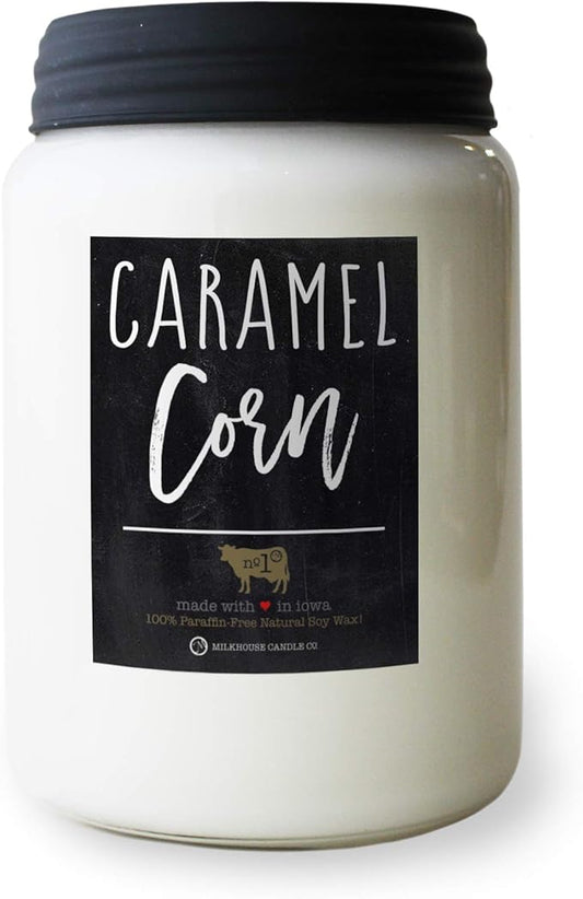 Milkhouse Candle Company - Caramel Corn - 26oz Beeswax and Soy Candles - Farmhouse Collection - 100% Natural, Paraffin Free, with Premium Fragrance Oil, Glass Jars with Lids