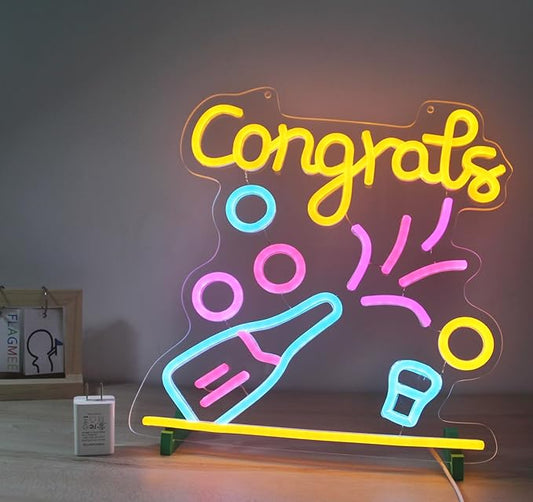 Congrats Neon Grad Sign for Graduation, Wedding, Birthday - Multi-color Lights, 13.6 * 12.7Inch