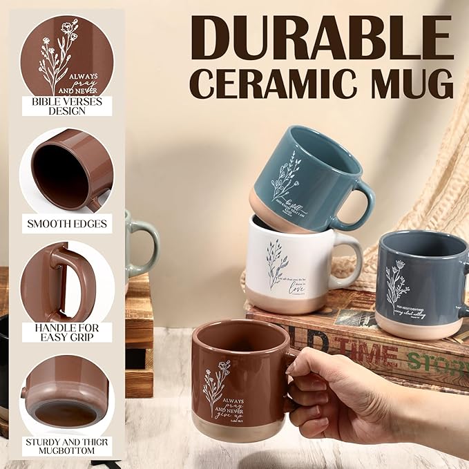 10 Pcs Christian Mugs for Women Inspirational Bible Verse Coffee Mug 13 Oz Religious Cup Ceramic Christian Cup Aesthetic Church Gift For Women Men Teacher Employee Friend (Neutral Color)