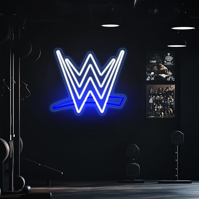 Wrestling Neon Sign, LED Wrestling Neon Sign for Wall and Room Decor, USB Night Light for Game Bedroom Birthday Competition Party Gifts (Blue White)