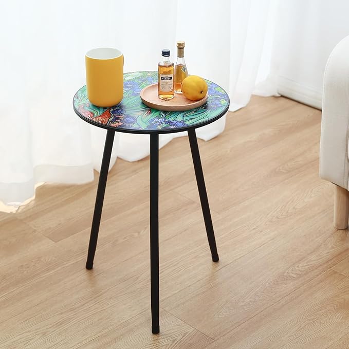 Outdoor Side Table 1 pcs Patio Side Tables for Outside End Tables Small Outdoor Table Round Patio End Table Modern Metal Side Table Outside, Patio, Indoor, Bedroom, Living Room, Small Spaces, Iris