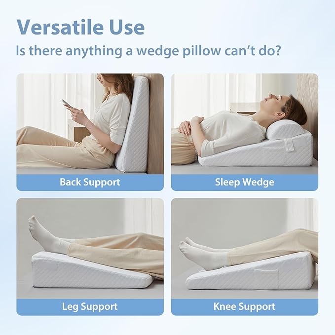 Wedge Pillow, 10” Bed Wedge Pillow for Sleeping, Elevate Incline Pillow for Adults,Memory Foam Wedge with Washable Case, Ideal for Rest & Relax