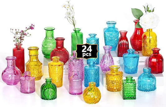24PCS Mini Bud Vases As Wedding Centerpieces for Tables,Colorful Bud Vases for Flowers,Small Flower Vases Suitable for Birthday Party,Anniversary,Wedding Reception,Baby Shower (Colorful)