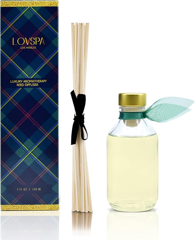 LOVSPA Birchwood Pine Reed Diffuser Set - Balsam Fir, White Pine & Amber Holiday Scented Non-Toxic Oil Reed Diffuser - Made in The USA