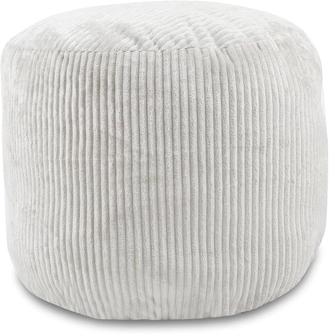 Sexysamba Round Corduroy Pouf Cover Only, 20"x 16" Unstuffed Decorative Ottoman Foot Stool Rest, Washable Storage Bean Bag Chair Floor Pouf Covers for Living Room Bedroom, Grey