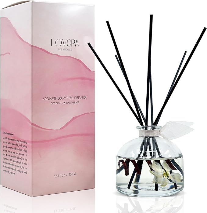 LOVSPA Tahitian Vanilla Reed Diffuser Set - Soothe by LOVSPA - Vanilla, Amber & Tonka Bean Fragrance Oil - Soothing Kitchen, Bedroom or Bath Scent