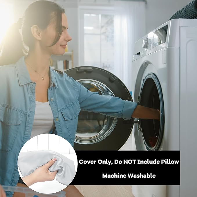 HOMBYS Satin Bed Wedge Pillow Cover Silky & Smooth Wedge Pillowcase 1 Pack 24x24x12, Soft & Breathable, Removable & Machine Washable-Zipper Design (Pillow Not Include), Light Grey