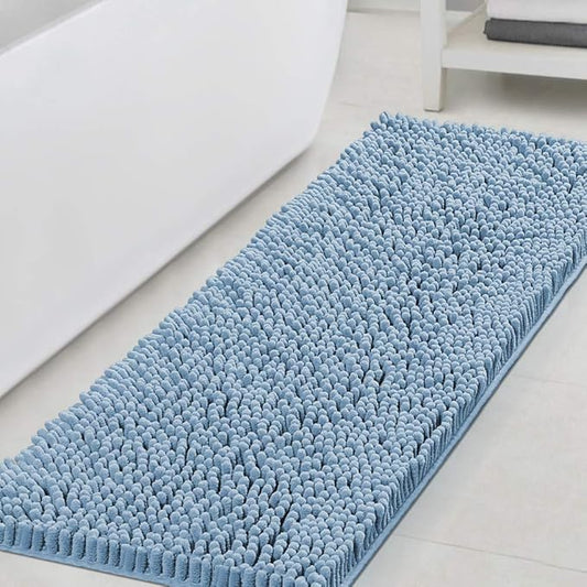 H.VERSAILTEX Bathroom Rugs Bath Mats Non Slip Luxury Chenille Bathroom Runner Rug 47x17 Extra Soft and Absorbent Shaggy Rugs Washable Dry Fast Area Carpet Mats, Tub - Cool Blue