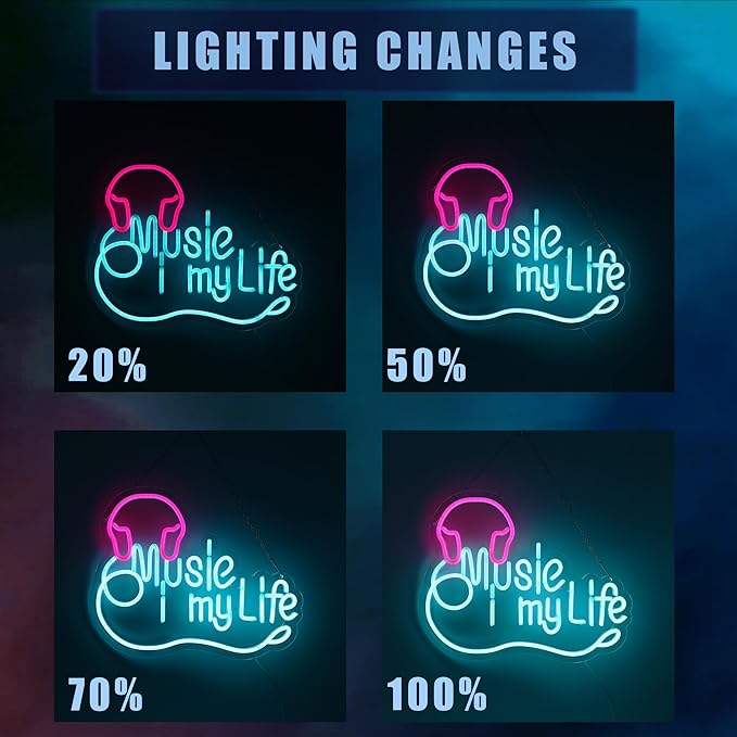 Live Music Neon Sign for Wall Decor, LED Dimmable Shark Light Up Signs for Bedroom Music Decor Studio Rec Room Game Party Decor