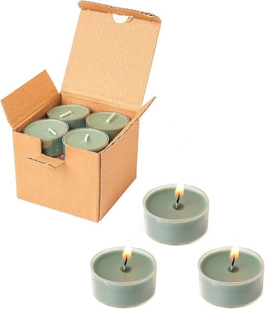 12 Unscented Natural Soy Tealight Candles in Clear Cups, 5H Long Clean Burning, Hand-Poured Green Mini Tea Candle Set for Parties, Spa, Meditation, Gift, Holiday, Emergency, Home Decor