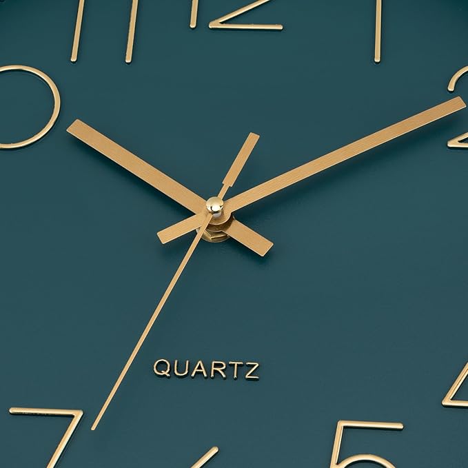 Lumuasky Wall Clock,Battery Operated Modern Analog Silent Non-Ticking Decorative Emerald Clock for School Office Classroom Bedroom Kitchen Living Room Nursery Decor (12 inch)