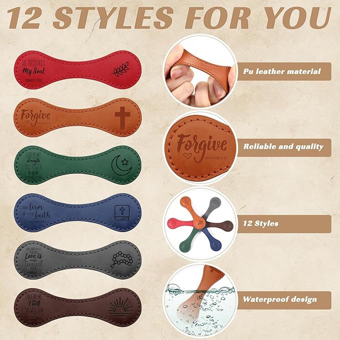 24 Pcs Father Church Gifts Christian Magnetic Bookmarks Bulk Religious Leather Clips Bible Verse Bookmarks Magnetic Page Markers Scripture Church Gifts for Book Lovers Club Readers (Cute)