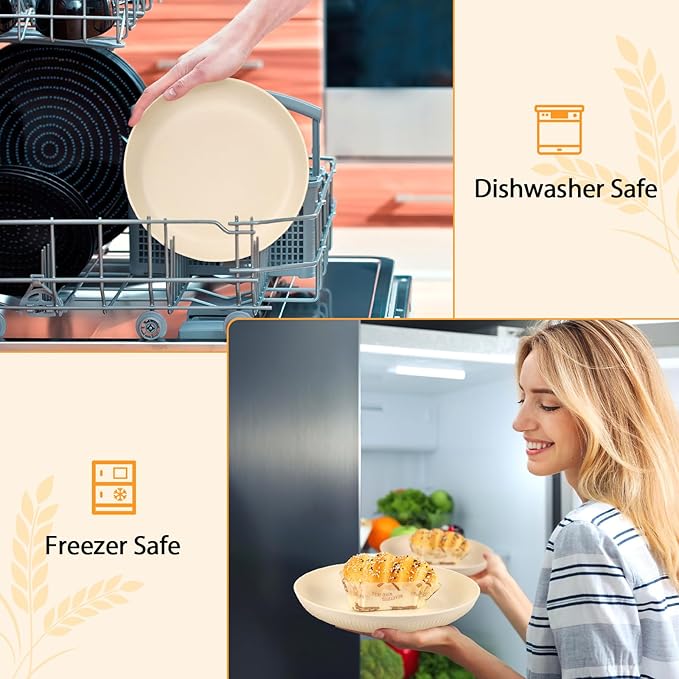 Lzerking Wheat Straw Dinnerware Sets for 8, 32-Piece Plates and Bowls Sets for Kitchen, Reusable Unbreakable Dinnerware Set for Camping, RV, Picnic