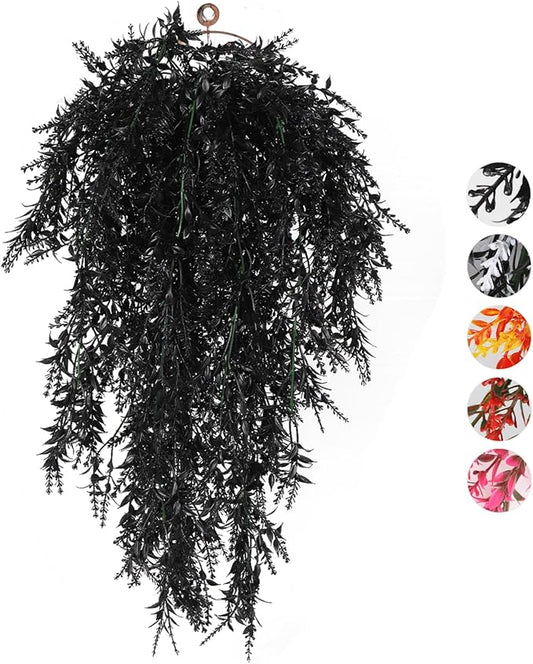 RECUTMS Artificial Hanging Plants Fake Lavender Faux UV Resistant Flowers Indoor Outside Decorations,4 Packs (Black)