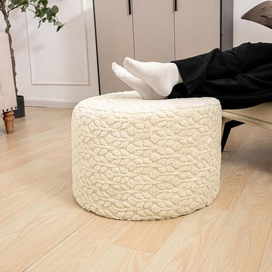 Round Pouf Ottoman Stuffed 20 x 20 x 14 Inches Boho Poof Foot Stool Home Decor Floor Pouffe Ottoman Foot Rest for Couch Sofa Bean Bag Chairs Living Room Bedroom (Linen)