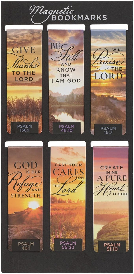 Christian Art Gifts Colorful Inspirational Scripture Magnetic Bookmark Pagemarker Set for Men & Women: Psalm Bible Verses, Multicolor Scenic Sunrise Nature, Reading Pages, Books, Bibles, 6 Piece Set