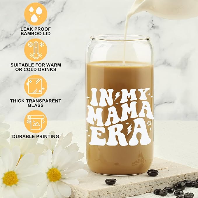 Mother's Day Gifts for New Mom - Unique Birthday Gifts for Pregnant Mom, Pregnancy Announcement Coffee Tumbler, New Mother Coffee Cup, Baby Announcement Gifts - 16oz Coffee Glass Cup Set w/Straw Lid