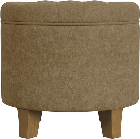 HomePop Home Decor | Upholstered Round Velvet Tufted Foot Rest Ottoman | Ottoman with Storage for Living Room & Bedroom | Decorative Home Furniture, Mocha Velvet