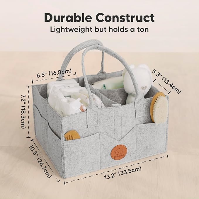 KeaBabies Diaper Caddy Organizer - Baby Organizer for Nursery, Car Storage Organizer, Baby Gift Basket, Changing Table Organizer, Portable Diaper Organizer Caddy for Girls, Boys (Classic Gray)