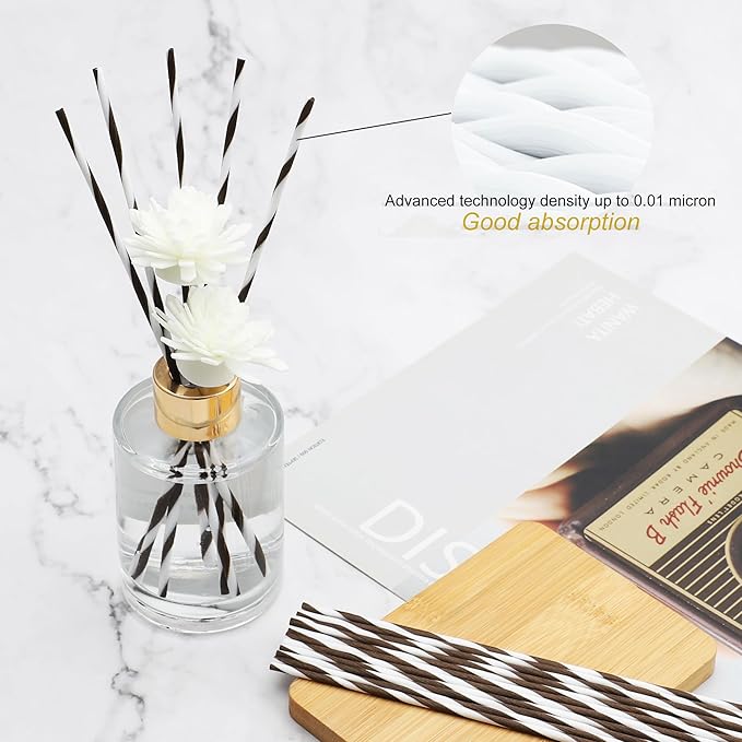 VFULIE 100PCS Reed Diffuser Sticks, 10 Inch Natural Rattan Wood Sticks Essential Oil Aroma Diffuser Sticks Refill Replacement for Aroma Fragrance (Spiral in Brown and White)