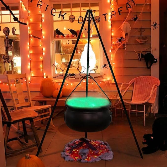 Halloween Decorations Outdoor - Large Witches Cauldron on Tripod with Lights - Black Plastic Cauldron Candy Bucket Decoration for Yard Home Porch Outside