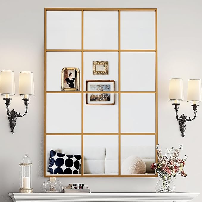 Antok Decorative Mirrors for Wall Decor, 24" x 36" Decorative Wall Mirror Black Window Mirrors Wall Mounted Decorative Mirror for Living Room Dining Room Hallway Entryway,Bronze,Retro Rect Style