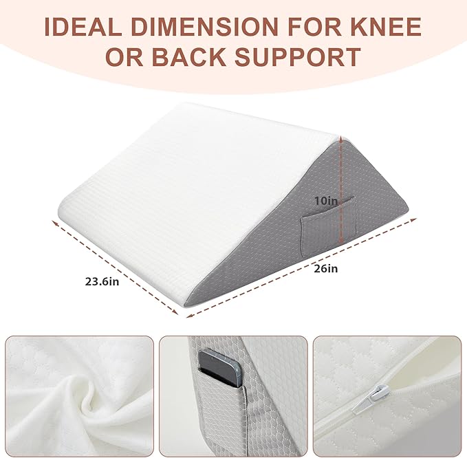 Knee Wedge Pillow, Memory Foam Leg Pillow Bed Wedge for Sleeping, Post Surgery Triangle Pillow Wedge for Knee Support, Leg Elevation, Knee Hip Back Pain Relief (23.6" x 26" x 10", Extra Large, White)