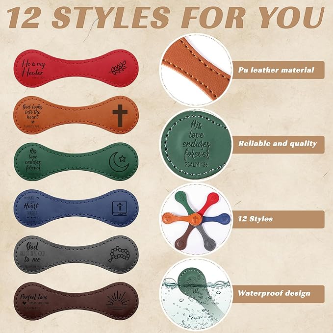 12 Pcs Father Church Gifts Christian Magnetic Bookmarks Bulk Religious Leather Clips Bible Verse Bookmarks Magnetic Page Markers Scripture Church Gifts for Book Lovers Club Readers (Vivid)