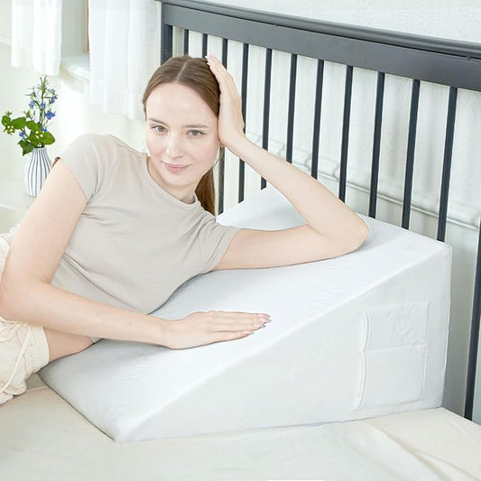 Bed Wedge Pillow, Triangle Pillow Wedge, 10" 24" 24" Cooling Memory Foam Top, Elevated Support Wedge Pillow for Relieving Acid Reflux, Heartburn, Snoring and GERD