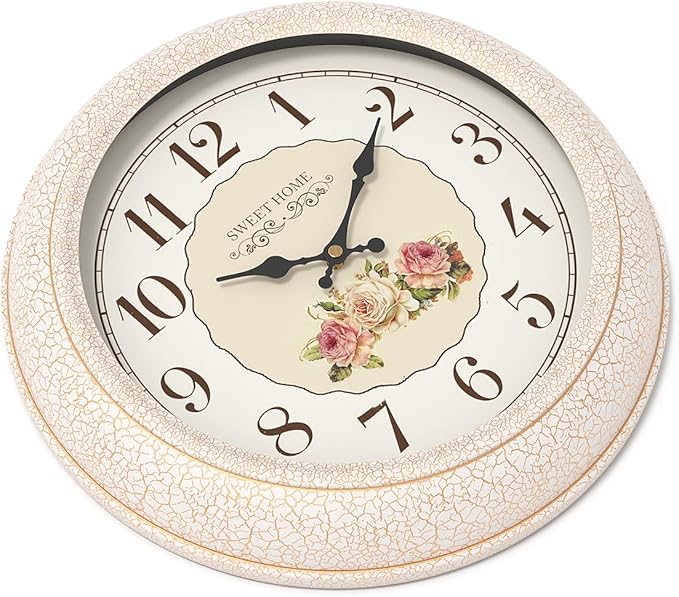 Abdurey French Flower Decorative Wall Clock, Silent Battery Operated Sweet Rose Style Floral Decor Wall Clocks, for Farmhouse, Kitchen, Bedroom, Bathroom, 11.5"