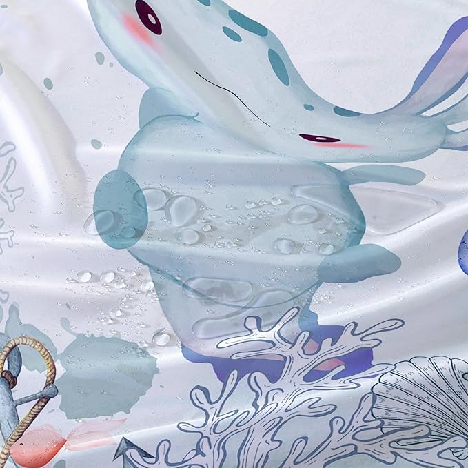 AILONEN Cute Axolotl Shower Curtain for Bathroom Teal Blue Ocean Beach Coastal Bath Curtain Decor 36" W*72" H Polyester Fabric Waterproof Bathroom Curtain with Hooks