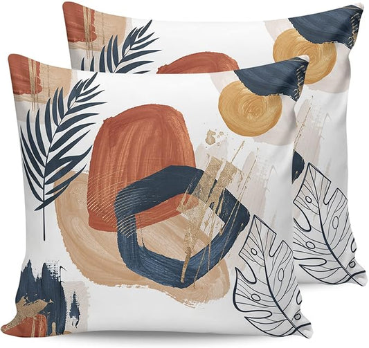 Outdoor Waterproof Throw Pillow Covers Set of 2 Boho Decorative Outdoor Pillows Cushion Case 18x18 Inch Bohemian Patio Pillows for Couch Sofa Bed Garden Office Home Decor Modern Graffiti Leaves