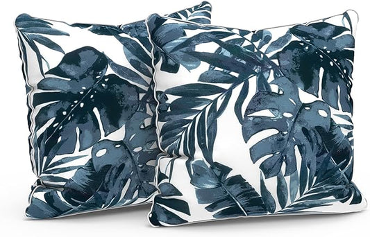 LVTXIII Outdoor Throw Pillow Covers Pack of 2 Patio Waterproof Pillow Cases Fade Resistant Accent Pillow Covers for Home and Garden Furniture Decoration, 20"x20", Palms Blue