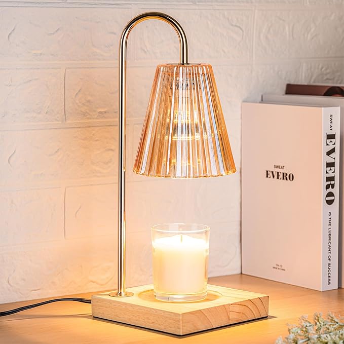 Candle Warmer Lamp with Timer, Vintage Amber Nightstand Lamp with 2 Bulbs for Home Room Decor, Dimmable Wax Warmer for Jar Candles, Wedding Registry Gifts for Women Couples 2025
