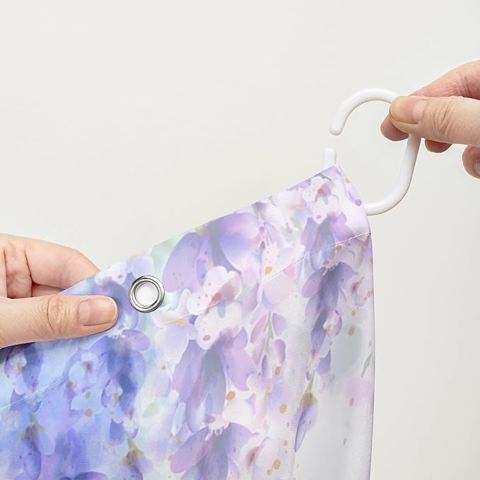 AILONEN Girls Butterfly Shower Curtain for Bathroom,Purple Blooming Lavender Flower Floral Butterfly Printed Bath Curtain 72" W*84" H Polyester Fabric Waterproof Bathroom Curtain with 12 Hooks