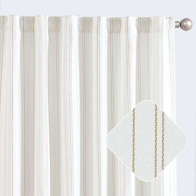 jinchan Yellow and White Striped Curtains 63 Inch Length for Living Room Bedroom Yellow on White Pinstripe Curtains Privacy Light Filtering Rod Pocket Modern Window Treatments Set 2 Panels