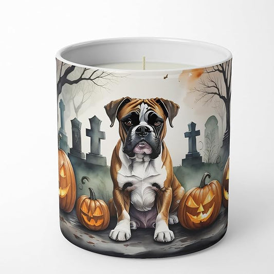 Caroline's Treasures DAC2026CDL Boxer Spooky Halloween Decorative Soy Candle Nature Soy Wax Essential Oil Home Decor Ideal for Bedroom Kitchen Bath Office Gift, 10 oz