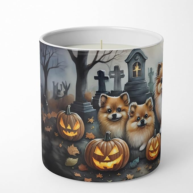 Caroline's Treasures DAC2068CDL Pomeranian Spooky Halloween Decorative Soy Candle Nature Soy Wax Essential Oil Home Decor Ideal for Bedroom Kitchen Bath Office Gift, 10 oz