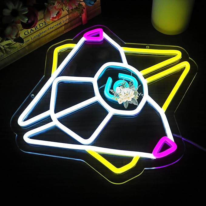 Gaming Ghost Shell Neon Sign for Wall Decor, Game Room, Bedroom, Man Cave, USB Powered, Dimmable, Pink, Yellow, Ice Blue, 13.7"x12.6"