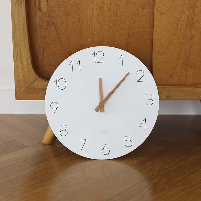 mooas Flatwood Wall Clock, Analog Wall Clock, Silent Non-Ticking 12 inch Modern Wall Clocks Battery Operated for Office, Home, Bathroom, Kitchen, Bedroom, School, Living Room