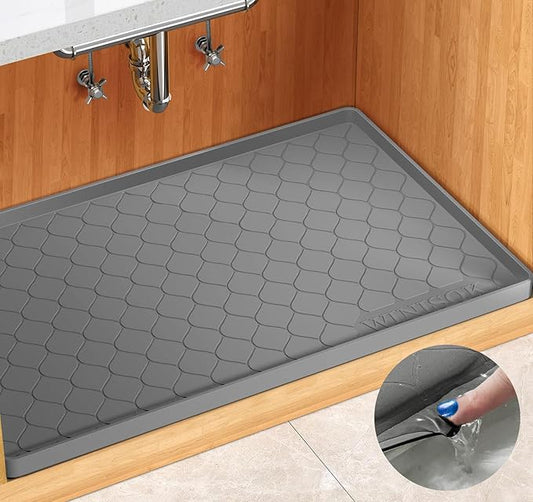 Silicone Under Sink Mat 34" x 19", Kitchen Essentials and Gadgets, Shelf Liner and Cabinet Protector, Home Organizers and Storage, Waterproof Bathroom Tray