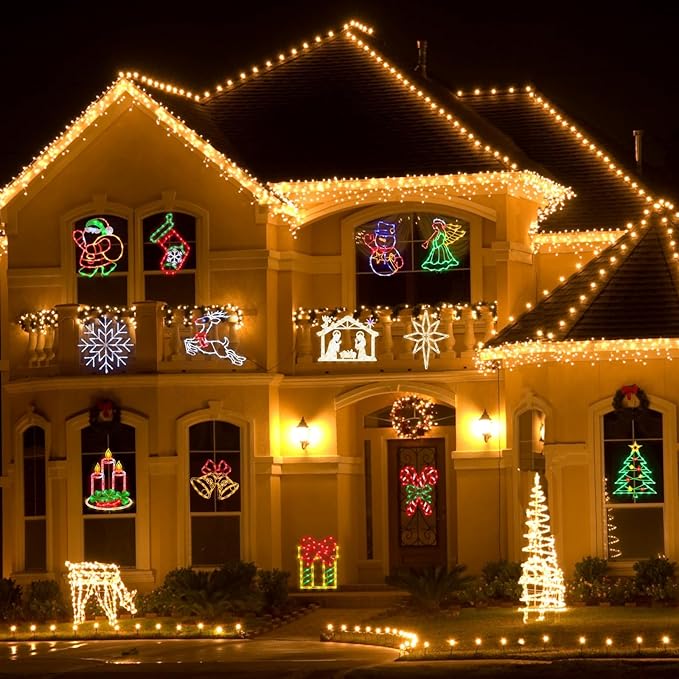 Christmas Decorations - 16" Christmas Window Silhouette Lights - 4 Pack Colour Lighted Santa & Angel & Snowman & Christmas Tree for Holiday Indoor and Outdoor Wall Door Window Decorate