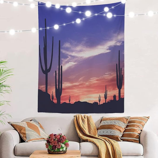 BaoNews Desert Sunset Landscape Tapestry,Colorful Sunset in Arizona Desert Large Wall Hanging Polyester Tablecloths Tapestry Bedroom Room Living Room Dorm 82.7 x 59.1 Inches