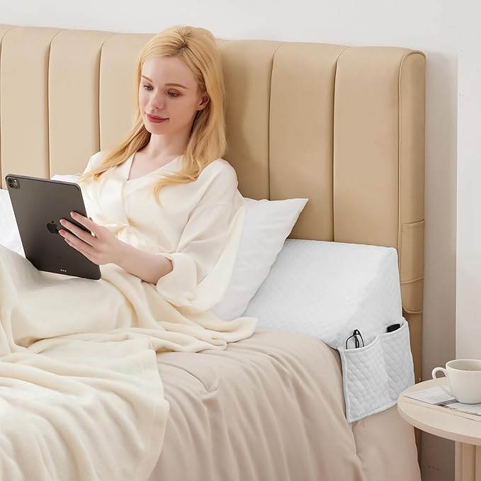 King Bed Wedge Pillow for Headboard, Foam Pillow Wedge for Headboard Gap, Mattress Bed Gap Filler King, Triangle Pillow, Anti-slip Bed Crack Pillow Space Filler (76"×10"×6") Air-Layer White