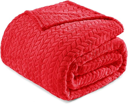 Exclusivo Mezcla Red Fleece King Size Blanket for Bed, 90x104 Inches Soft Cozy Jacquard Flannel Blankets, Lightweight Fuzzy Plush Warm for All Seasons
