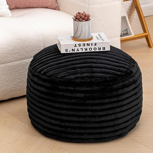 Asuprui Pouf Ottoman Unstuffed Ottoman Foot Rest Floor Pouf 20x20x12 Inches Round Bean Bag Chair Foldable Floor Chair Storage for Living Room Bedroom Black Stripe