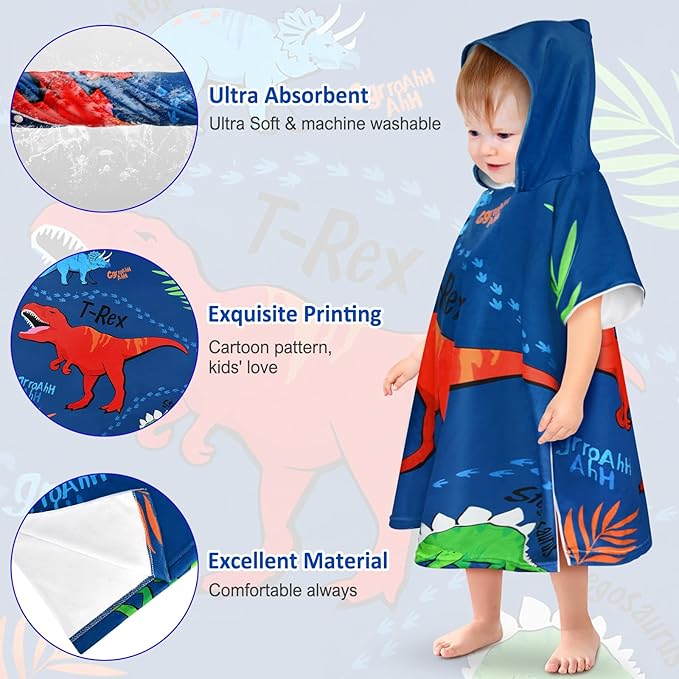 HUANLANG Kids Hooded Beach Towel for Boys Girls,Bath Pool Beach Poncho Towels Super Soft & Absorbent Cotton Towel Childrens Beach Towels for Toddler 0-7 Years Old