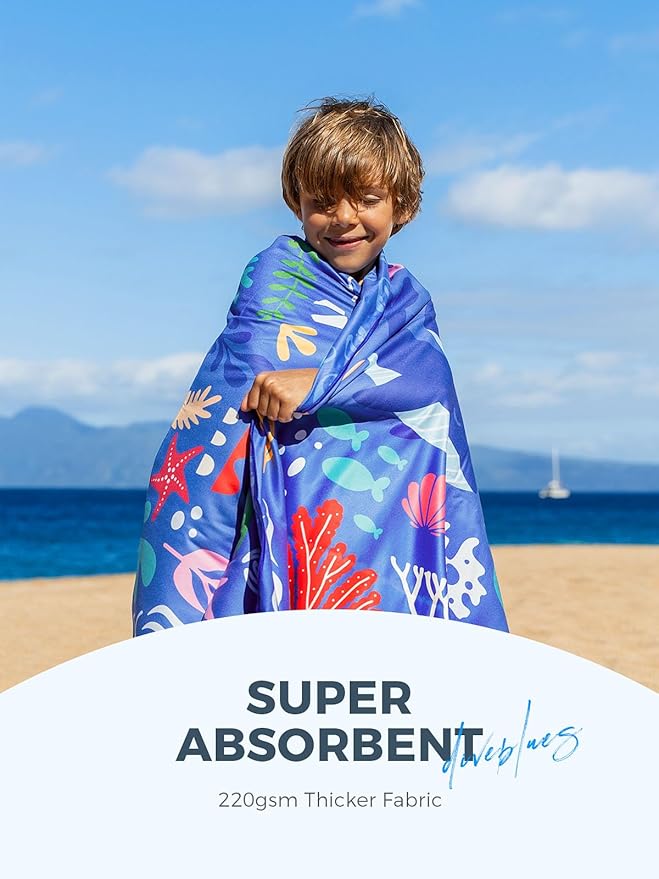 Kids Beach Towel 60''x30'', Quick Dry, Sand Free, Compact, Lightweight, Absorbent, Girls & Boys Large Microfiber Towels for Pool, Swim, Cruise Essentials, Whale