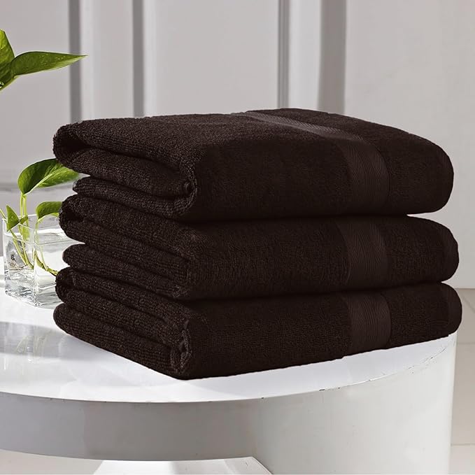 BOUTIQUO Premium Cotton 4 Pack Bath Towel Set - 100% Pure Cotton - 4 Bath Towels 27X54 - Ideal for Everyday Use - Ultra Soft & Highly Absorbent - Chocolate Brown